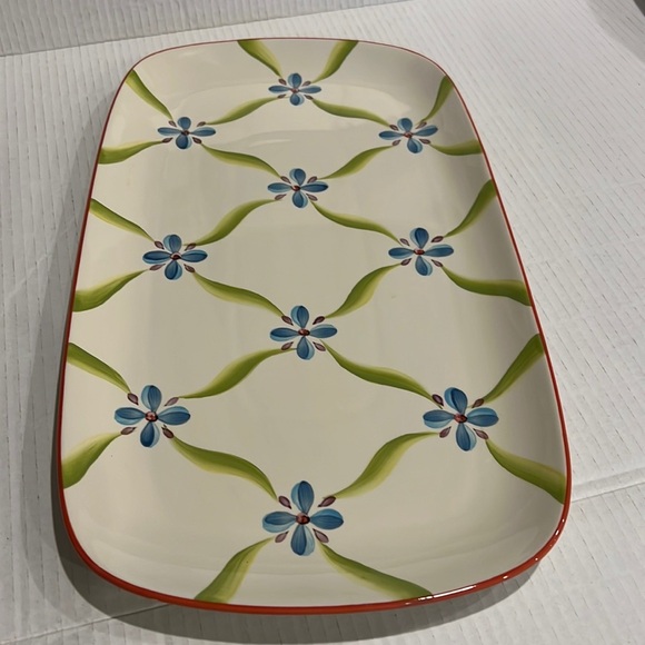 Southern Living at Home Blue Floral on Creme Ceramic Tray - Picture 1 of 6